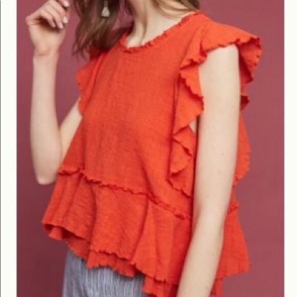 Anthropologie Maeve Cascade Tiered Shell Ruffle Valentine Red Women Size Small - Picture 2 of 8